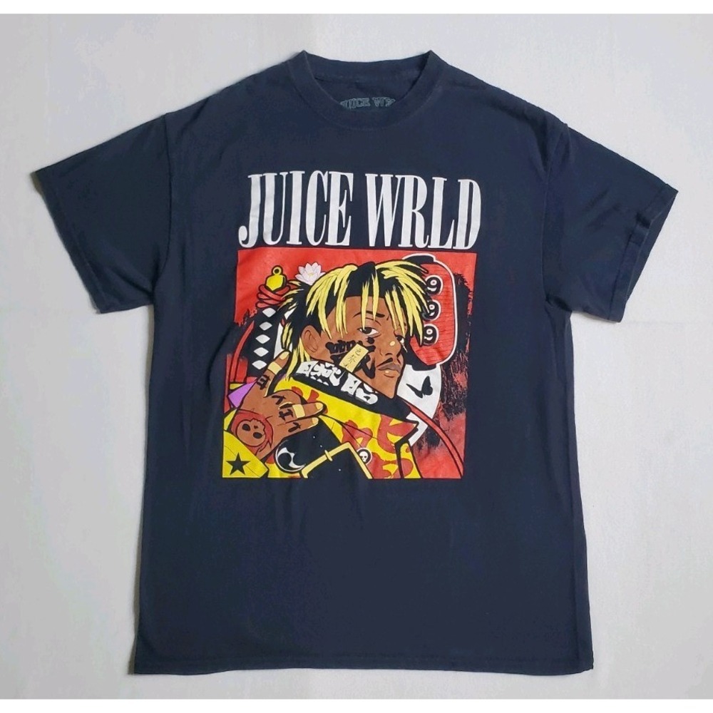 Juice Wrld Black Graphic Print Short Sleeve T-Shirt 100% Cotton Size M
